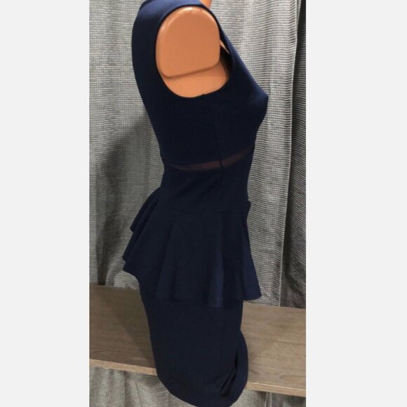 Brand New Victoria’s Secret Moda Intl’ Navy Blue Ponte Knit & Mesh Peplum Dress - Picture 9 of 13
